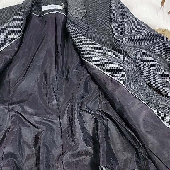 Chic Calvin Klein Pinstriped Gray Blazer - Picture 10 of 13